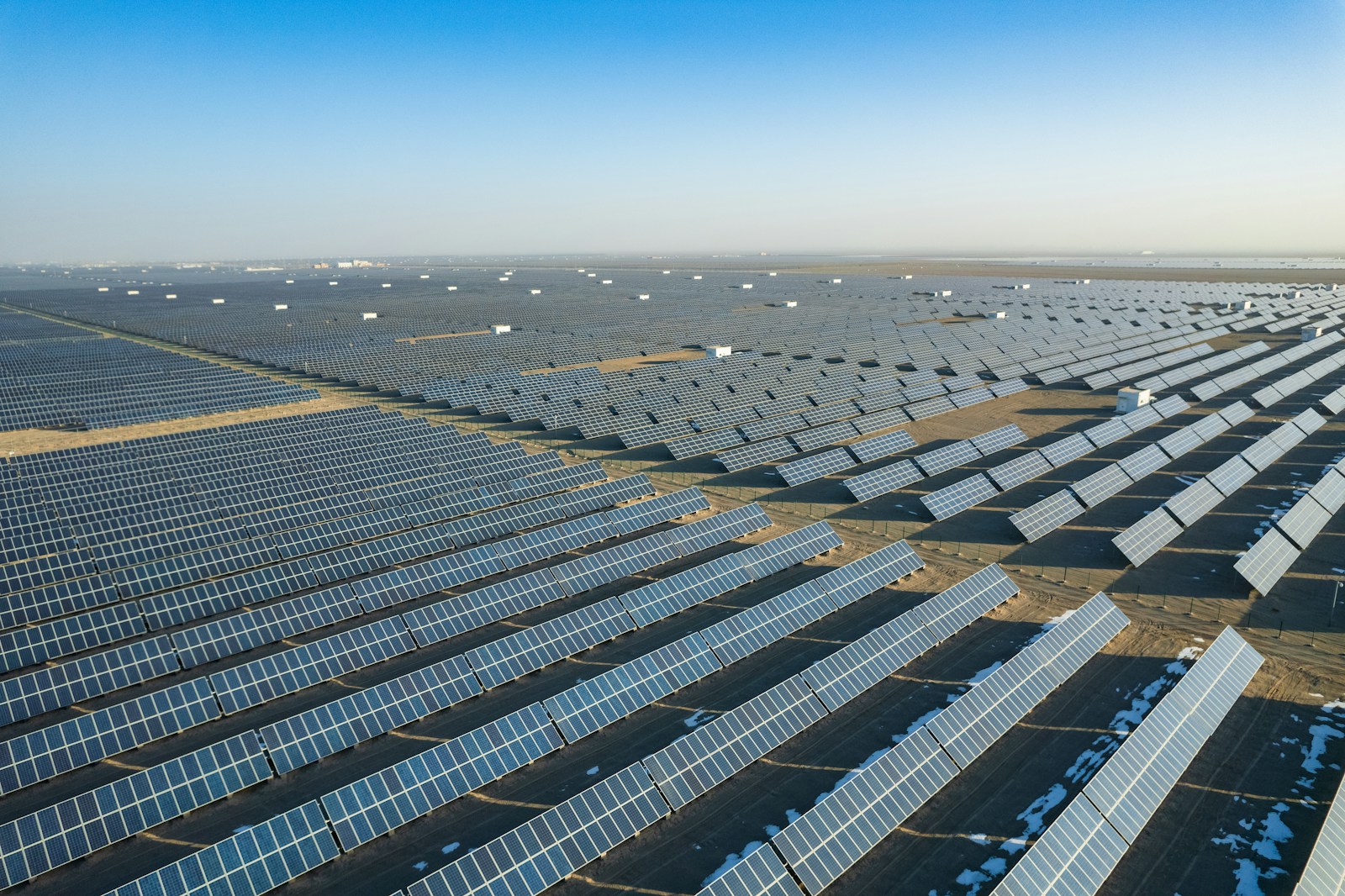 an aerial view of a large solar farm